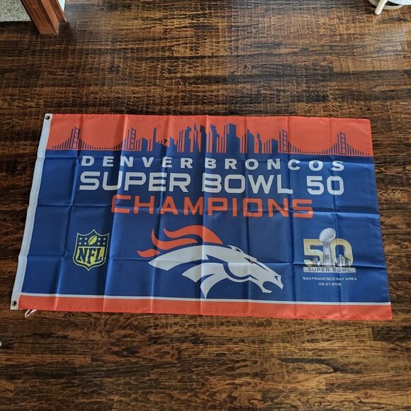 Denver Broncos Flag Banner New 3x5 Ft Super Bowl 50 Champions‎ Man Cave G… - Picture 1 of 1